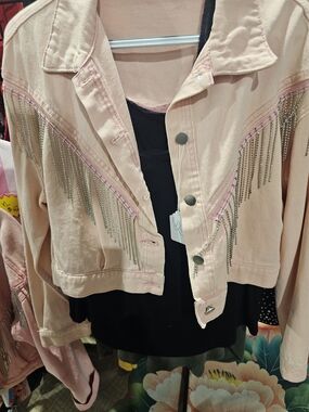 Silver Fringe Trim Light Pink Women's Jacket
